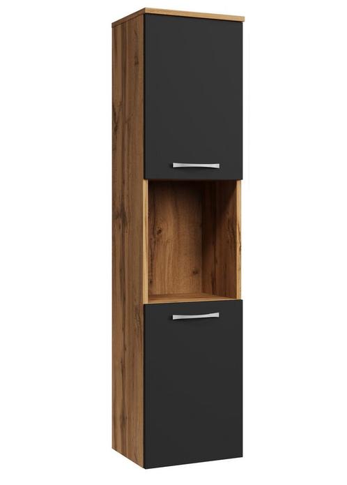 Badkamerkast Montreal 30 x 30 x 131 cm Eiken Zwart Kolomkast, Huis en Inrichting, Badkamer | Badkamermeubels, Nieuw, (Half)hoge kast
