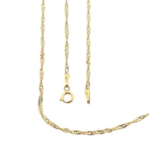 Gouden Singapore schakel ketting; 51,5 cm | Midas (veerring), Sieraden, Tassen en Uiterlijk, Kettingen, Overige kleuren, Gebruikt