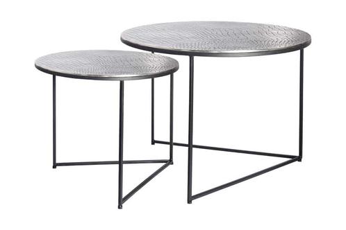 Ronde set van 2 salontafels ELEMENTS 60cm zilver antiek, Huis en Inrichting, Tafels | Salontafels, Ophalen of Verzenden