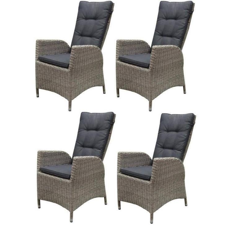 Menorca dining tuinstoel verstelbaar grijs wicker set van 4, Tuin en Terras, Tuinstoelen, Nieuw, Wicker, Ophalen of Verzenden
