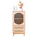 Merax Hoge Kast met Acryl Deur - Dressoir met Rattan Lades, Nieuw, Overige houtsoorten, 25 tot 50 cm, Minder dan 50 cm