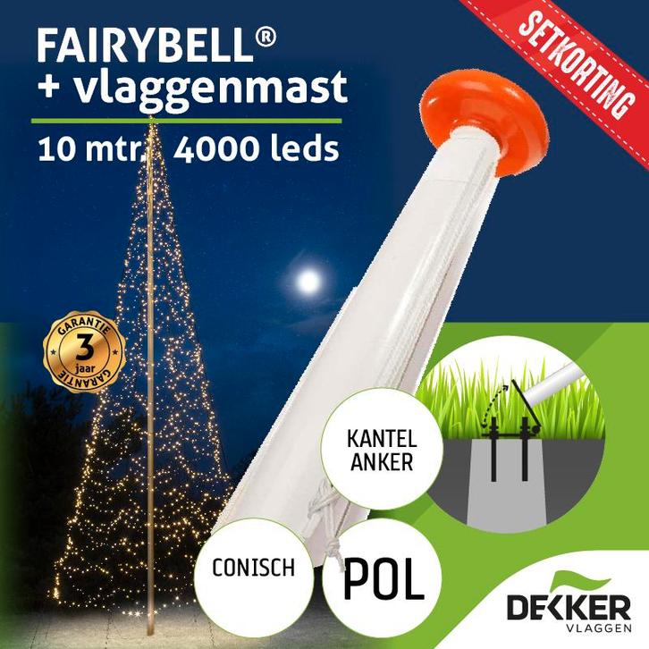 Fairybell 10 meter 4000 leds met Polyester Vlaggenmast 10, Diversen, Vlaggen en Wimpels, Nieuw