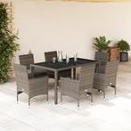 vidaXL 7-delige Tuinset met kussens poly rattan en glas, Tuin en Terras, Tuinsets en Loungesets, 6 zitplaatsen, Nieuw, Tuinset