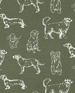 Canvas Katoen Honden Groen, Hobby en Vrije tijd, Stoffen en Lappen, Nieuw, Groen