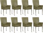 Set van 8 Olijfgroene leren moderne eetkamerstoelen - met ar, Huis en Inrichting, Stoelen, Overige kleuren, Nieuw, Leer, Ophalen of Verzenden