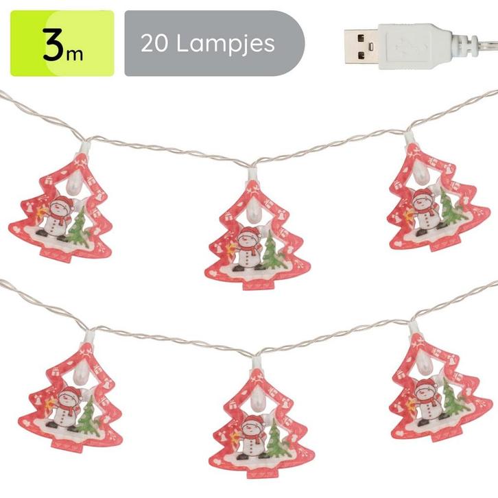 Kerstverlichting Kerstboom en Sneeuwpop - 3m - 20 Lichtjes -, Diversen, Kerst, Nieuw, Verzenden