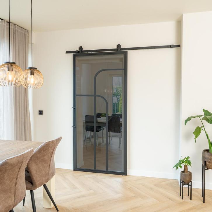 Stalen Schuifdeur - Zwart - 4 Vlaks rond - Rook glas, Doe-het-zelf en Verbouw, Kozijnen en Schuifpuien, Inclusief glas, Nieuw
