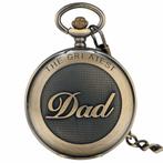 Fako® - Zakhorloge - XXL - The Greatest Dad - Ø 47mm - Brons, Sieraden, Tassen en Uiterlijk, Horloges | Heren, Nieuw, Verzenden