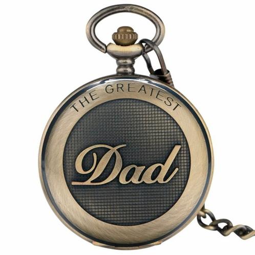 Fako® - Zakhorloge - XXL - The Greatest Dad - Ø 47mm - Brons, Sieraden, Tassen en Uiterlijk, Horloges | Heren, Verzenden