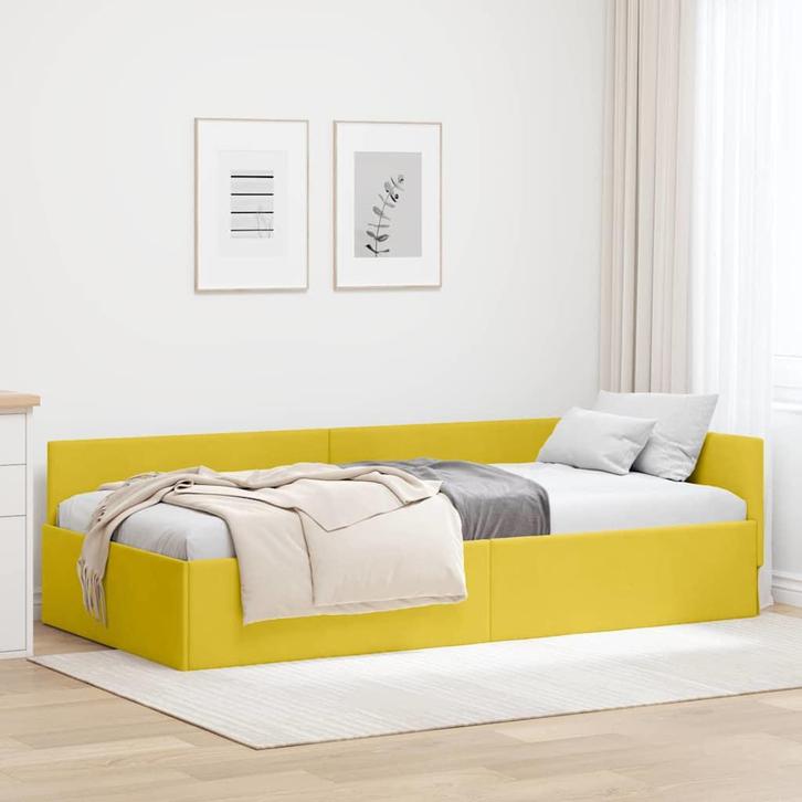 vidaXL Hoekbedframe met hoofdeinde Geel 90 cm x 200 cm, Huis en Inrichting, Slaapkamer | Bedden, Nieuw, Stof, Verzenden