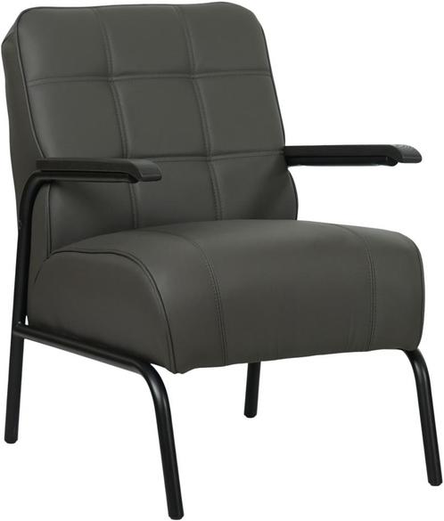 Donkergrijze leren retro fauteuil |  donkergrijs leer | NIEU, Huis en Inrichting, Fauteuils, 50 tot 75 cm, 75 tot 100 cm, Nieuw