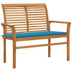 vidaXL Tuinbank met blauw kussen 112 cm massief teakhout, Verzenden, Nieuw, Teakhout