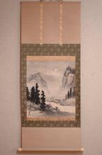 Moonlit Night Scenery - Deer and Landscape - hanging scroll