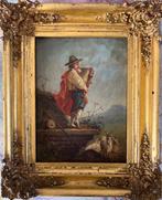 Continental School. (XIX) - Goat herder playing the pipes, Antiek en Kunst