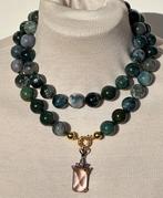 Natuurlijk mosagaat (16 mm) en rozenkwarts (35 ct) / 90 cm.