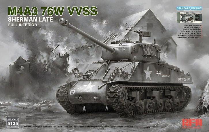 Rye Field Model RFM5135 M4A3 76W VVSS Sherman Late Standard, Hobby en Vrije tijd, Modelbouw | Auto's en Voertuigen, Overige typen