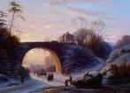 F.M Kruseman (1816-1882) - Opkomende zon op winterse dag, Antiek en Kunst, Kunst | Schilderijen | Klassiek