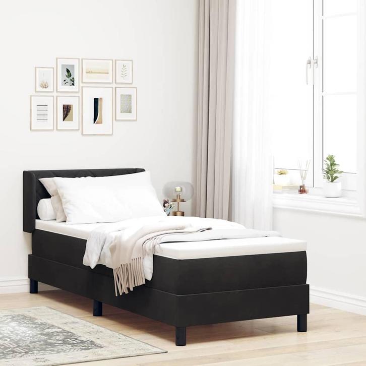 vidaXL Boxspringbed met Matras Zwart 100x200 cm Fluweel, Huis en Inrichting, Slaapkamer | Bedden, 100 cm, 200 cm, Zwart, Eenpersoons