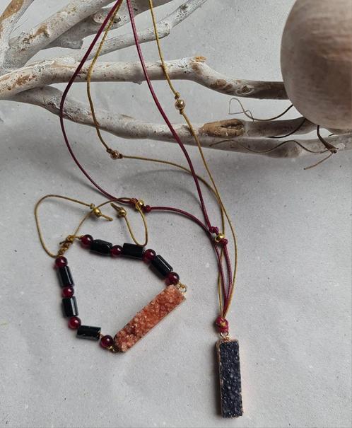 Handgemaakte edelsteen set ketting en armband - roze en, Sieraden, Tassen en Uiterlijk, Armbanden
