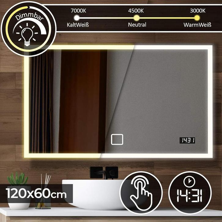 Badkamerspiegel met verlichting - Wandspiegel - 120x60 cm -, Huis en Inrichting, Woonaccessoires | Spiegels, Zo goed als nieuw