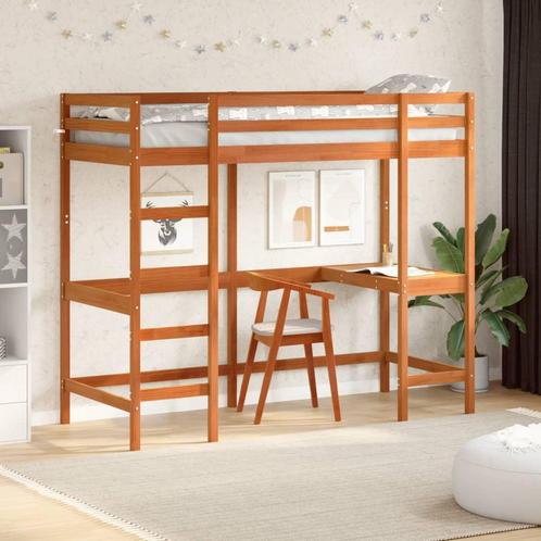 vidaXL Hoogslaper met bureau massief grenenhout wasbruin, Huis en Inrichting, Slaapkamer | Bedden, 80 cm, 200 cm, Bruin, Eenpersoons