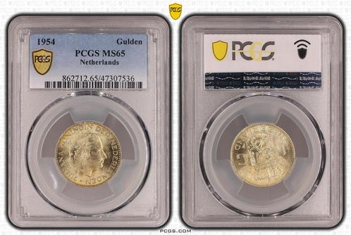 Koningin Juliana zilveren 1 gulden 1954 MS65 PCGS, Postzegels en Munten, Munten | Nederland, Losse munt, Zilver, Verzenden