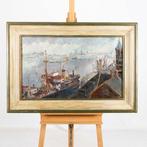 J.C.M. Scheffer (XX) - Stadsgezicht haven, Antiek en Kunst, Kunst | Schilderijen | Klassiek