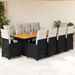 vidaXL 11-delige Bistroset met kussens poly rattan zwart, Tuin en Terras, Verzenden, Nieuw, Rotan, Meer dan 8 zitplaatsen