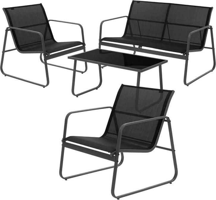 Tuinset - 4 personen - Loungeset - Tuinmeubels - Zwart - ML-, Tuin en Terras, Tuinsets en Loungesets, Zo goed als nieuw, Verzenden