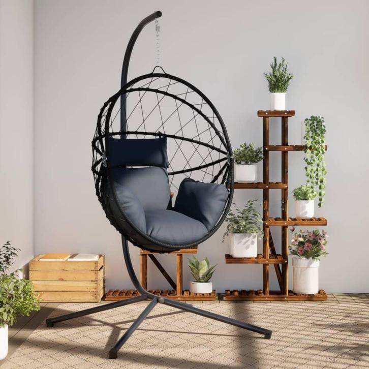 vidaXL Hangstoel met standaard rattan en staal, Tuin en Terras, Tuinbanken, Nieuw, Verzenden