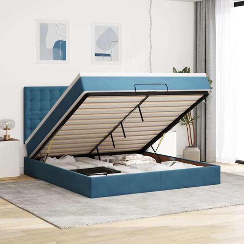 vidaXL Ottoman bed met matrassen en LEDs 160x200cm fluweel, Huis en Inrichting, Slaapkamer | Bedden, 160 cm, 200 cm, Blauw, Tweepersoons