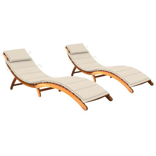 vidaXL Ligbedden 2 st met kussens massief acaciahout, Tuin en Terras, Ligbedden, Nieuw, Verzenden