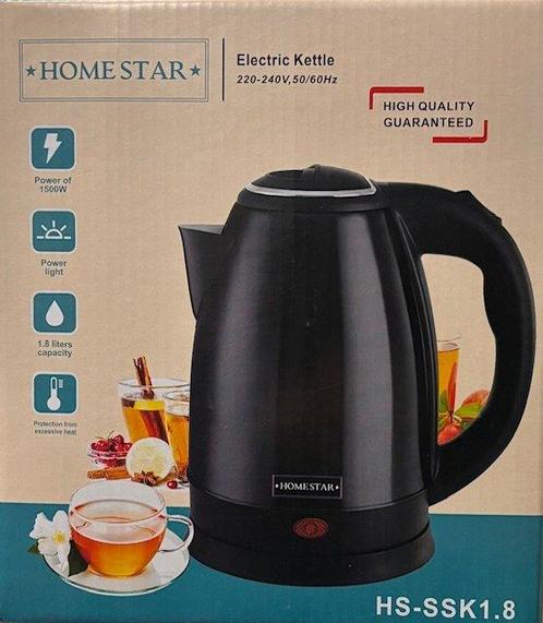 homestar - HomeStar Waterkoker 1.8L – Zwart, Doe-het-zelf en Verbouw, Elektra en Kabels, Nieuw, Ophalen of Verzenden