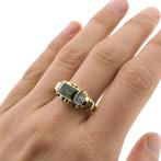 Vintage gouden ring met peridoot en diamant 0,04 ct., Gebruikt, Overige kleuren, 19 tot 20, Ophalen of Verzenden