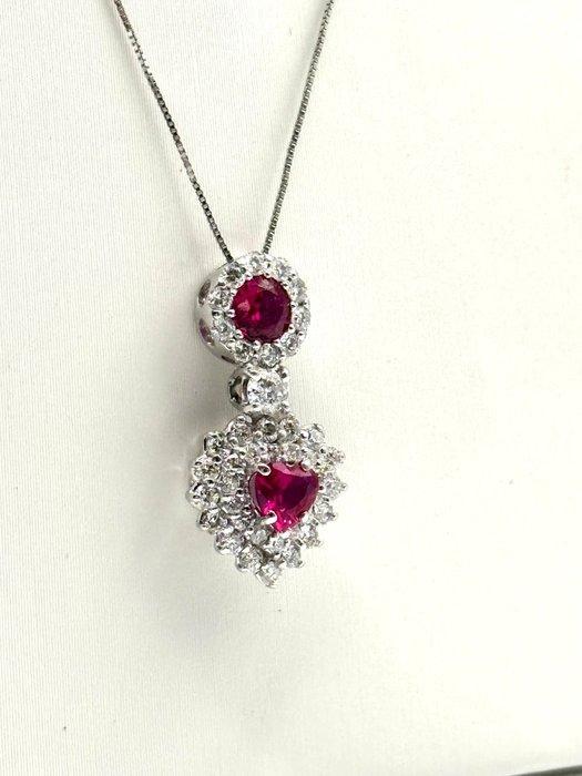 Halsketting - 18 karaat Witgoud - 1.90ct. tw. Robijn -, Sieraden, Tassen en Uiterlijk, Kettingen