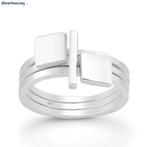 Zilveren square bar 3 delige ring, Sieraden, Tassen en Uiterlijk, Ringen, Verzenden, Nieuw, Zilver