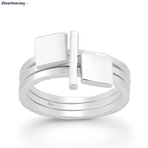 Zilveren square bar 3 delige ring, Sieraden, Tassen en Uiterlijk, Ringen, Nieuw, Verzenden