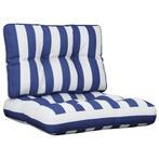 vidaXL Palletkussens 2 st stof gestreept wit en blauw, Huis en Inrichting, Woonaccessoires | Kussens, Verzenden, Nieuw
