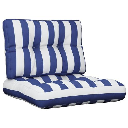 vidaXL Palletkussens 2 st stof gestreept wit en blauw, Huis en Inrichting, Woonaccessoires | Kussens, Nieuw, Verzenden