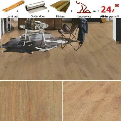 Laminaat + ondervloer + plinten + leggen = v.a.  24,90 p/m, Huis en Inrichting, Stoffering | Vloerbedekking, Laminaat, Wit, Beige