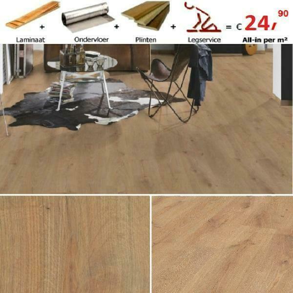 Laminaat + ondervloer + plinten + leggen = v.a.  24,90 p/m, Huis en Inrichting, Stoffering | Vloerbedekking, Laminaat, Wit, Crème