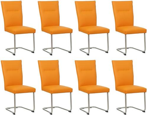 Set van 8 Oranje leren   - poot rond rvs - Toledo Leer Manda, Huis en Inrichting, Stoelen, Vijf, Zes of meer stoelen, Nieuw, Leer