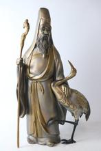 Fukurokuju met Kraanvogel – Bronzen Beeldhouwwerk – God van