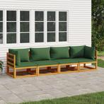 vidaXL 4-delige Loungeset met groene kussens massief hout, Verzenden, Nieuw, Hardhout, Loungeset