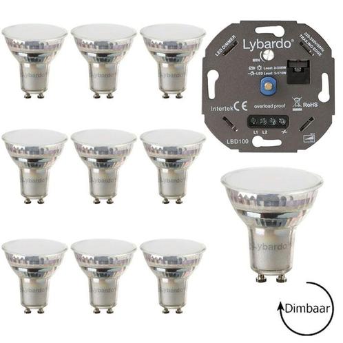 Set van 10 Lybardo LED spots GU10 + Lybardo LED eco+ dimmer, Huis en Inrichting, Lampen | Losse lampen, Overige typen, Nieuw, Bajonetsluiting