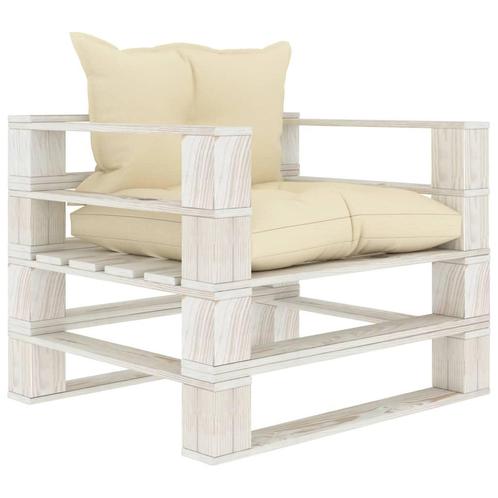 vidaXL Tuinbank met crèmekleurige kussens pallet hout, Tuin en Terras, Tuinsets en Loungesets, Nieuw, Hout, Verzenden