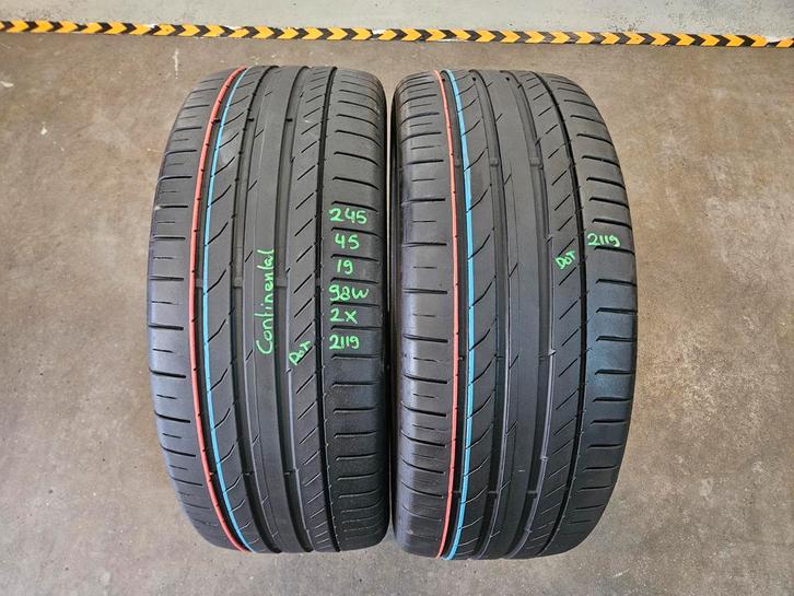 245/45/19 98W CONTINENTAL ZOMERBANDEN 6,3MM PROFIEL 2X, Auto-onderdelen, Banden en Velgen, 19 inch, Erkend duurzaam, Zomerbanden