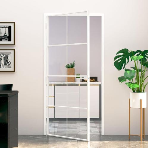 vidaXL Binnendeur 93x201,5 cm gehard glas en aluminium smal, Doe-het-zelf en Verbouw, Deuren en Horren, Nieuw, Verzenden