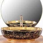 REA Ovale opzetwastafel - glans zwart/goud - 52x40x13.5 c..., Ophalen of Verzenden, Nieuw