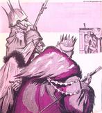 Spotprent met drie koningen van oorlog en honger (Lithos), Verzenden